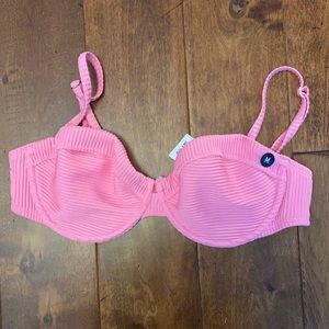 Pink Ribbed Lightly Lined Underwire Bikini Top